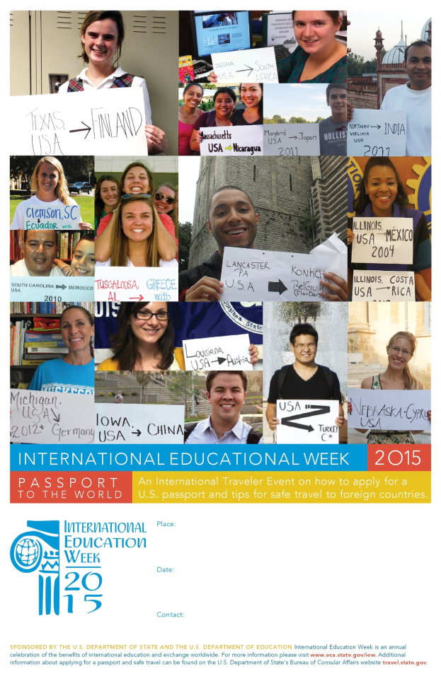 Internationaler Bildungswoche 2015 Plakat mit einer Gruppe von Menschen, die Schilder mit text halten