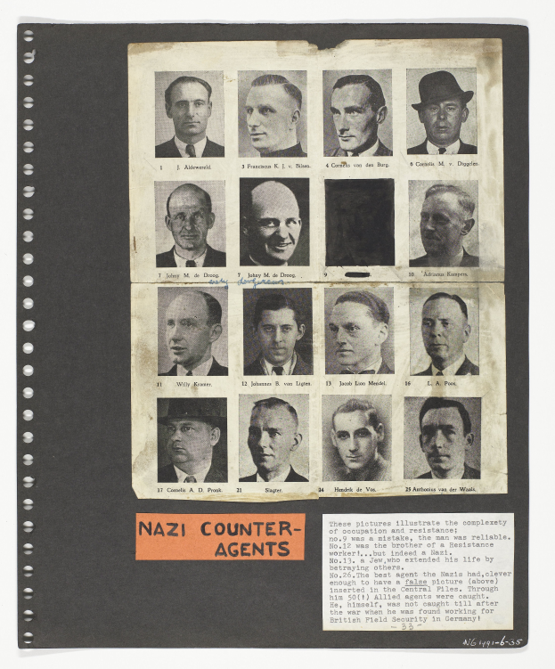 Ein Schwarz-Weiß-Foto eines Mannes im Anzug und mit dunkler, glattgekämmter Haare, der direkt in die Kamera schaut und einen ernsten Ausdruck hat, mit den Worten 'Nazi-Gegenspionage' darauf.