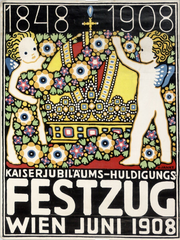 Plakat für ein Festival in Wien, Österreich, mit einem Gemälde von zwei Kindern, die nebeneinander stehen und sich gegenseitig umarmen, und Text mit Festivaldetails.