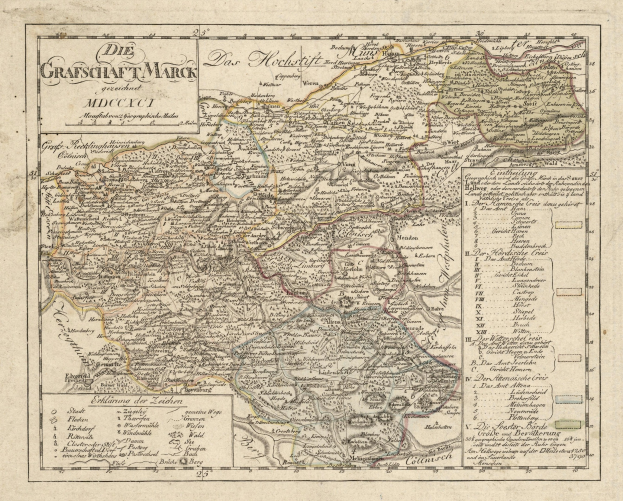 Ein detailliertes Vintage-Karte von München, Deutschland, mit Straßen, Parks und Sehenswürdigkeiten in Blau-, Grün- und Gelbtönen, umrahmt von einem dekorativen Rahmen.