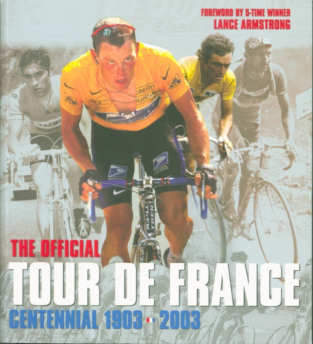 Offizielles Tour-de-France-Jubiläumsplakat (1903–2003) mit Radfahrern in einer Gruppe und Text.