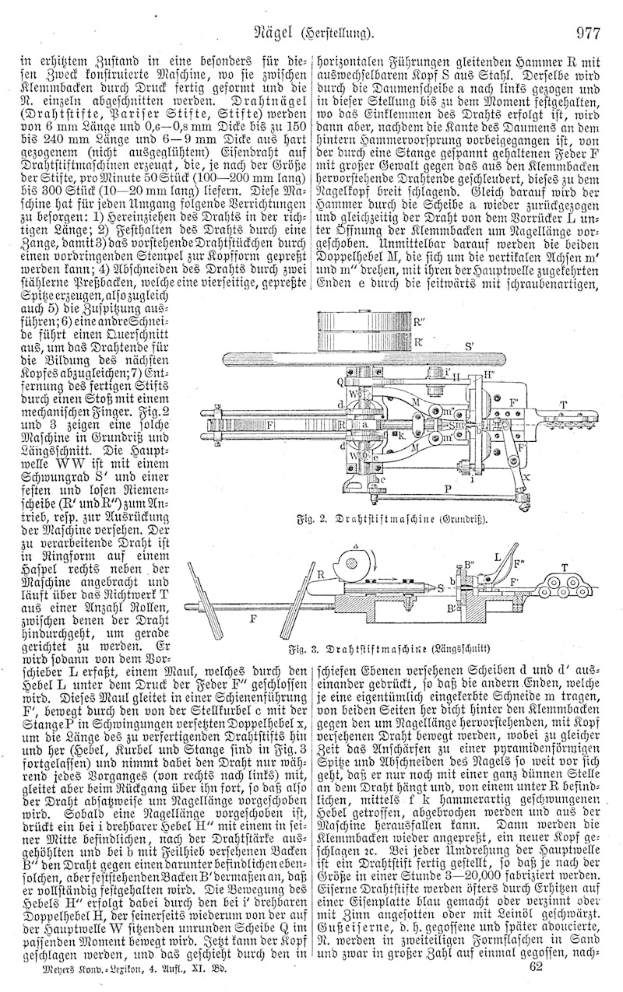 Eine Buchseite mit einer Zeichnung einer Maschine mit dem Text "Deutsches Patent 977,977" und mehreren Bildern der Maschine.
