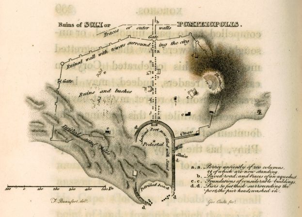 Eine detaillierte Stadtkarte auf dem Cover eines alten Buches, begleitet von Texten über die Geschichte, Kultur und Sehenswürdigkeiten der Stadt.