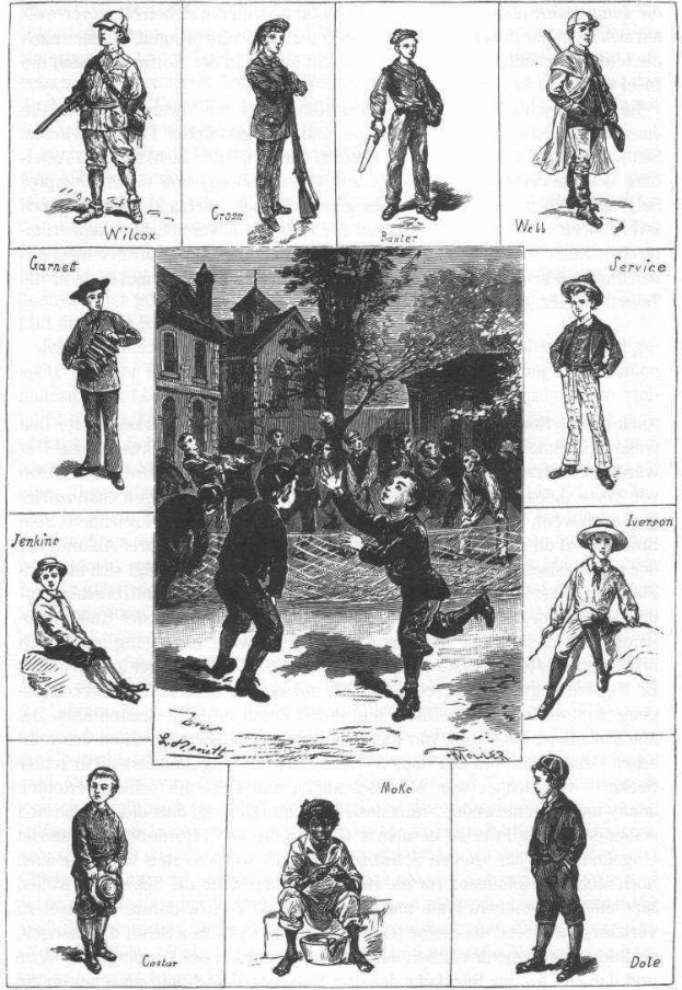 Schwarze und weiße Zeichnung von Kindern, die Baseball spielen, mit einem Gebäude und Bäumen im Hintergrund, beschriftet mit "Die Geschichte des Baseballs" unten.