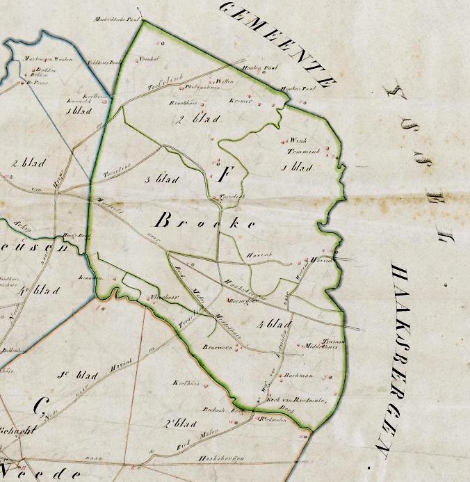 Ausführliche alte Karte von Broke mit Straßen, Gebäuden und Landmarken mit zusätzlichem Text über Bevölkerung, Straßen und bemerkenswerte Merkmale.