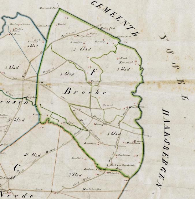 Ausführliche alte Karte von Broke mit Straßen, Gebäuden und Landmarken mit zusätzlichem Text über Bevölkerung, Straßen und bemerkenswerte Merkmale.