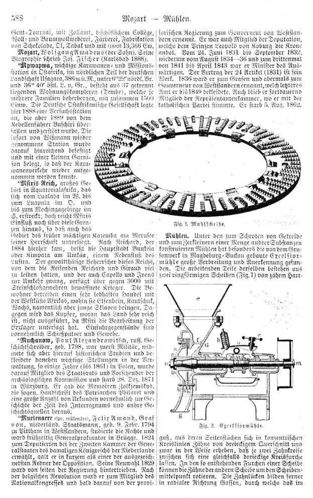 Eine Seite aus einem Buch mit einer Zeichnung einer Kreismaschine und Text, betitelt "Deutsches Patent 558" veröffentlicht 1881.